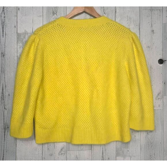 Zara Open Knit Puff Sleeve 6% Wool  Cabincore Cottagecore Yellow Cardigan Sz. S - Picture 4 of 8